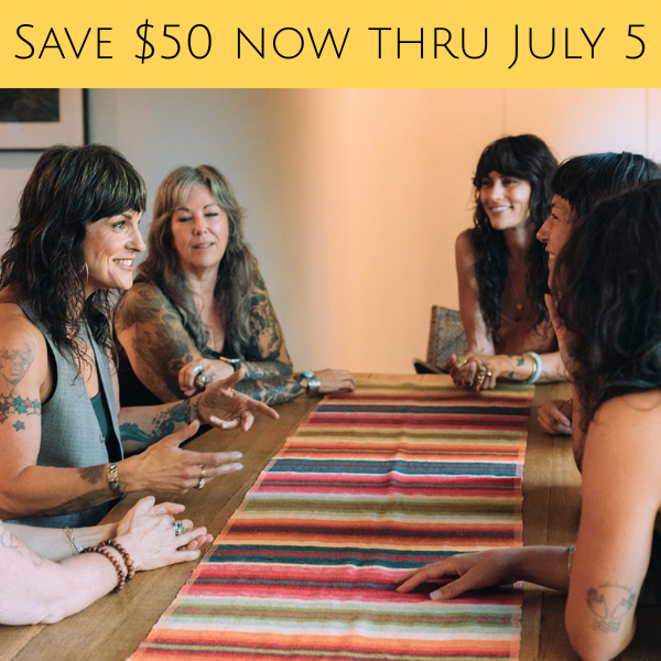 Erika Wright leading a healing codependency group with four women seated around a table